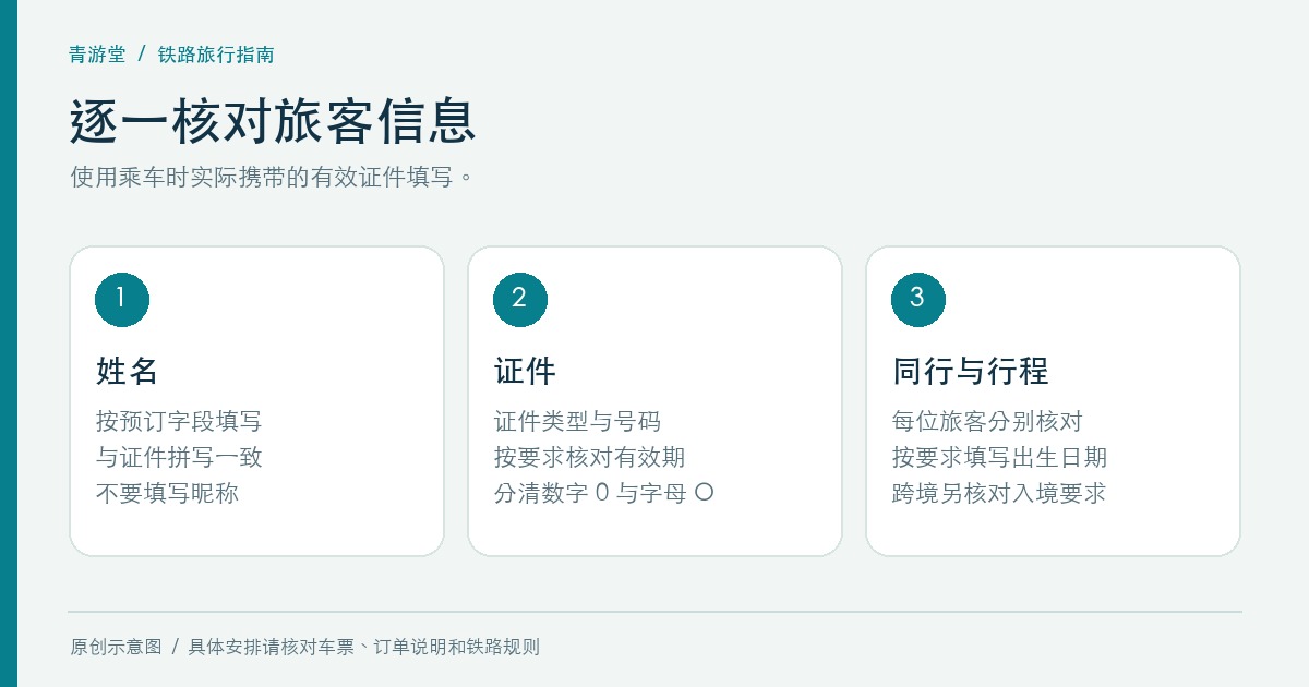 逐位核对旅客姓名、证件及行程材料的示意图